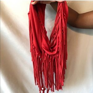 Red fringe scarf
